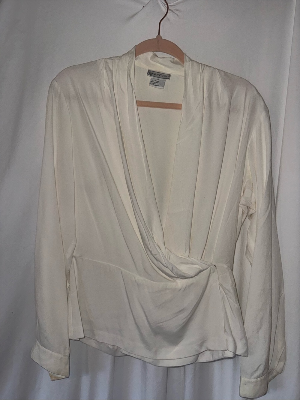 Vintage Evan Picone Cream Draped Wrap Blouse